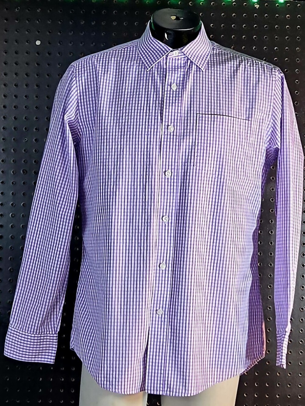 GEORGE Men's Purple Gingham Long Sleeve Button Up Shirt Sz MED